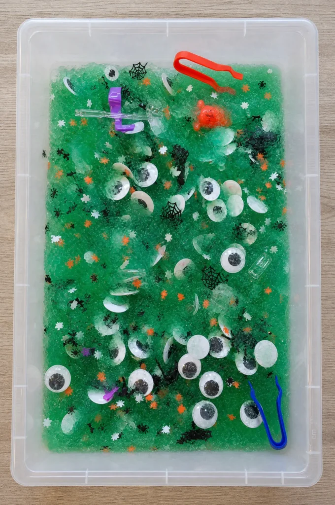 Spooky Green Slime & Googly Eyes Halloween Sensory Bin