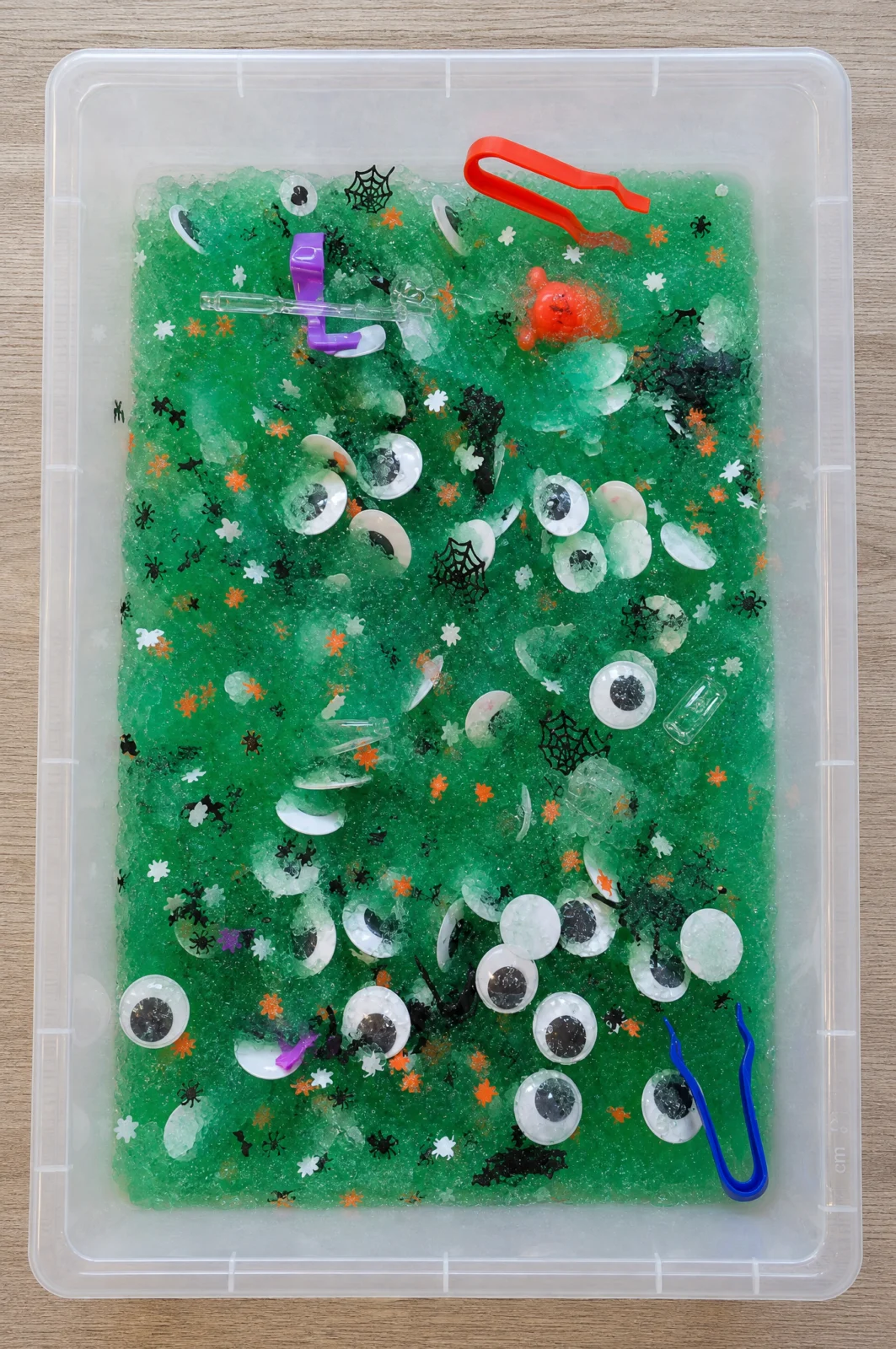 Spooky Green Slime & Googly Eyes Halloween Sensory Bin