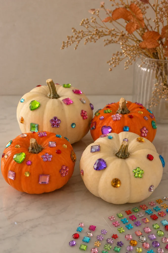 DIY Bedazzled Gem Pumpkin Halloween Craft for Kids