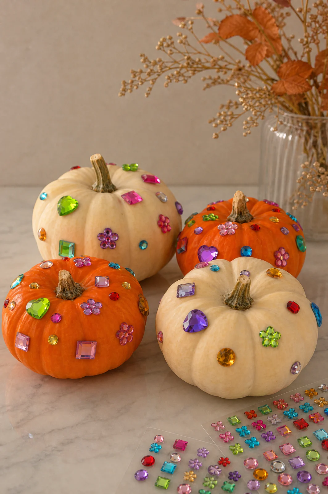 DIY Bedazzled Gem Pumpkin Halloween Craft for Kids