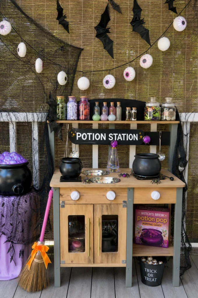 Outdoor Halloween Potion Station Mud Kitchen Idea