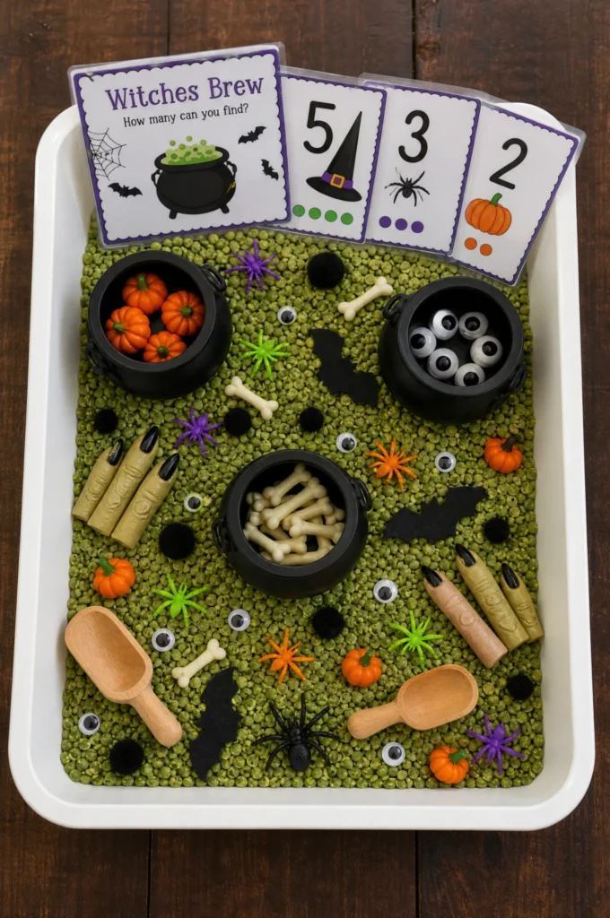 Witches’ Brew Halloween Counting Sensory Bin