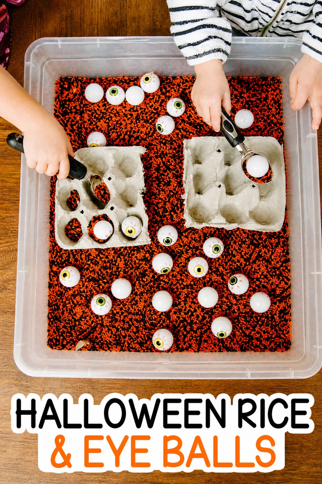 Halloween Rice & Eyeball Sensory Bin for Toddlers