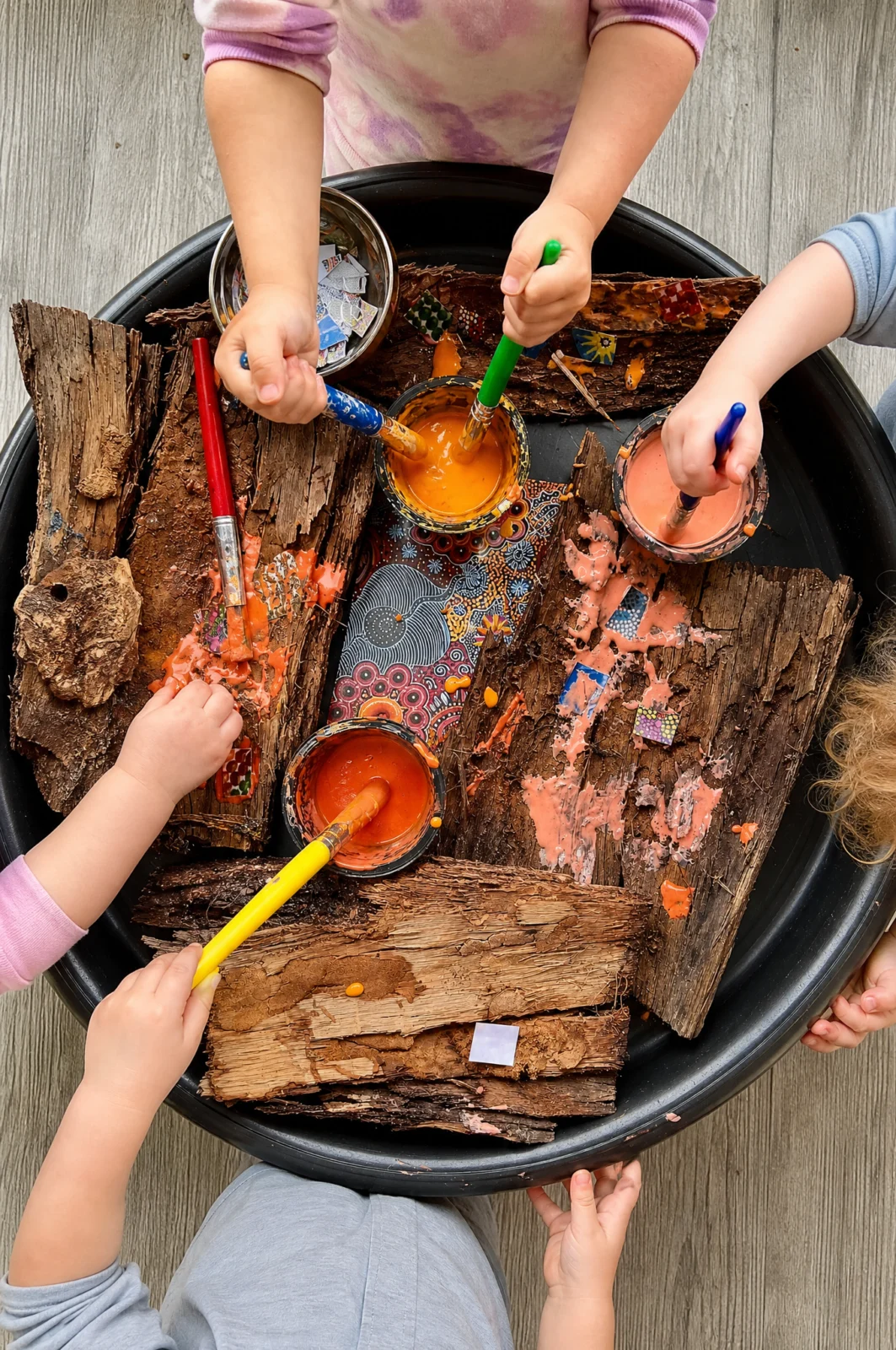 Fall Bark Painting & Mosaic Craft Tuff Tray Activity