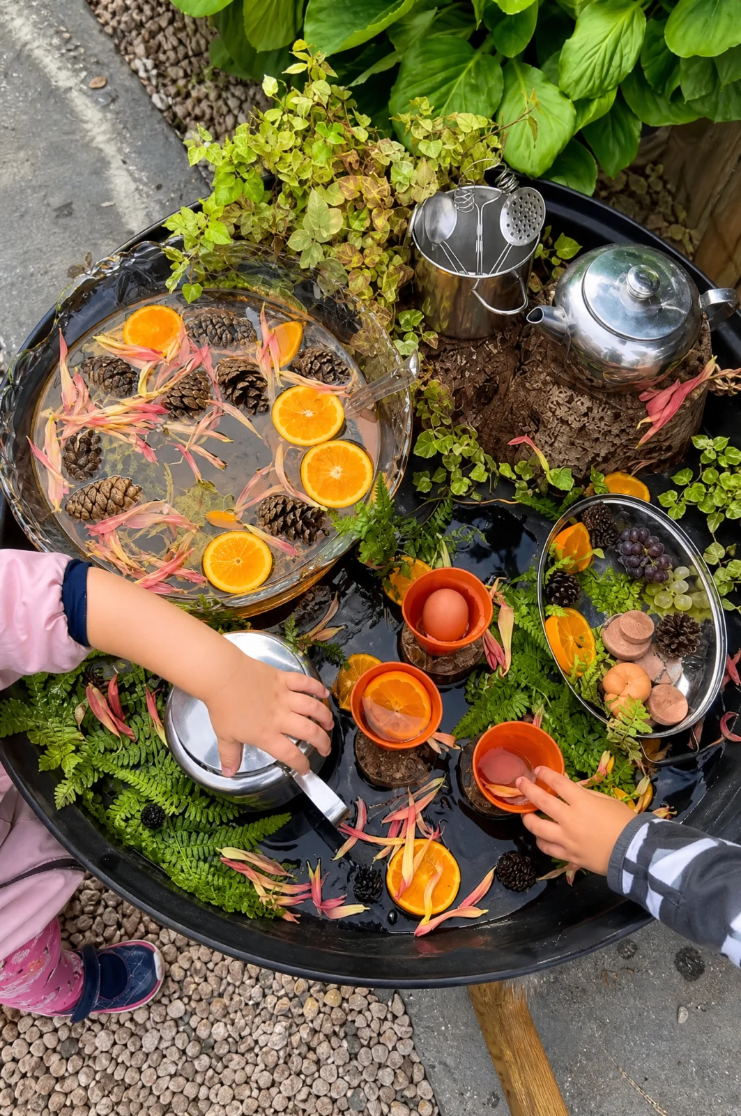 Outdoor Autumn Citrus Tea Party Water Sensory Bin
