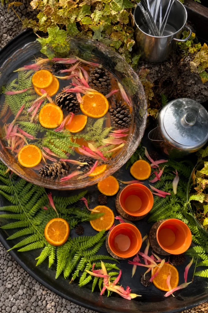 Citrus & Pinecone Fall Water Play Sensory Tray Setup