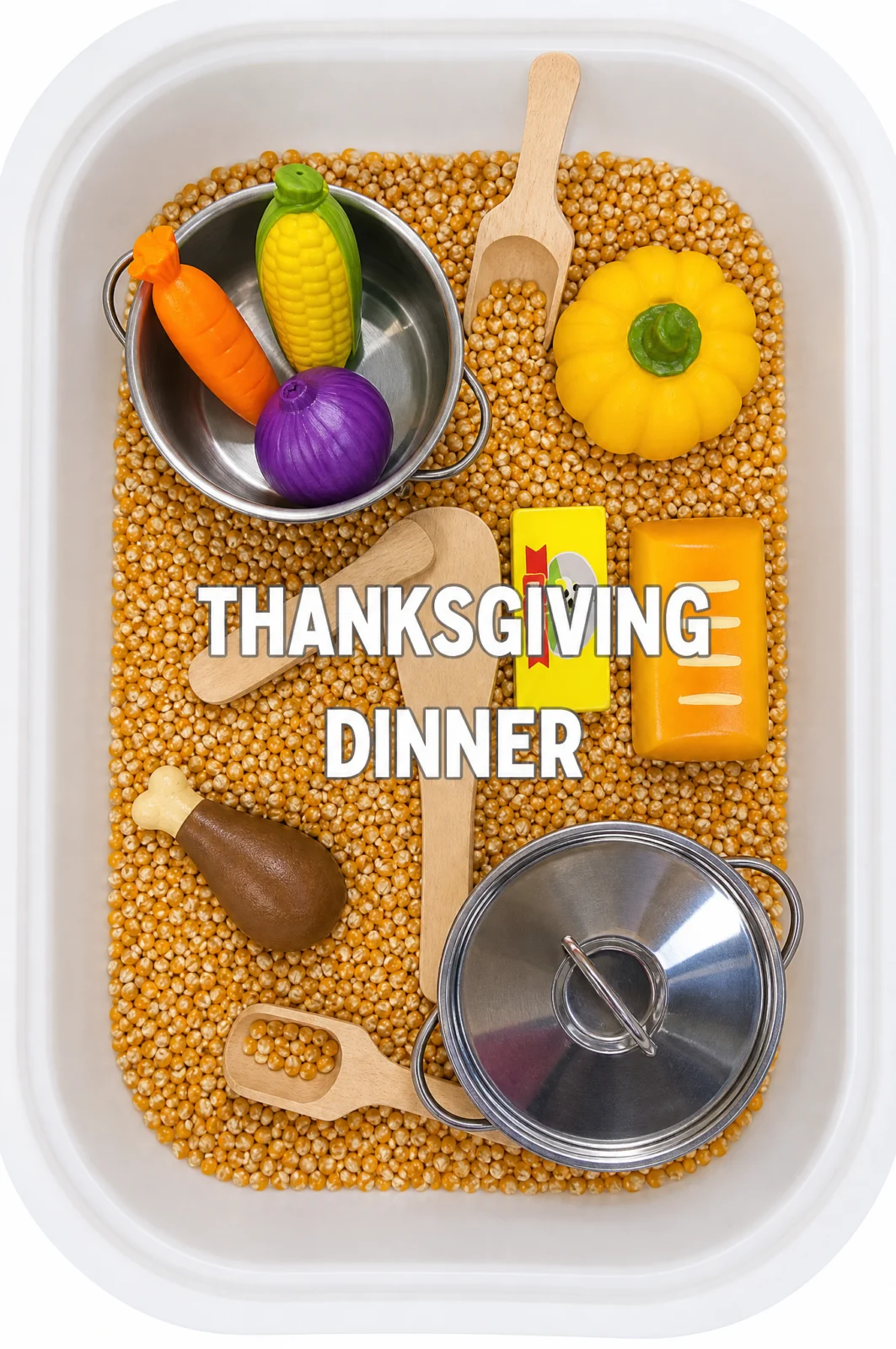 Thanksgiving Dinner Pretend Play Corn Sensory Bin