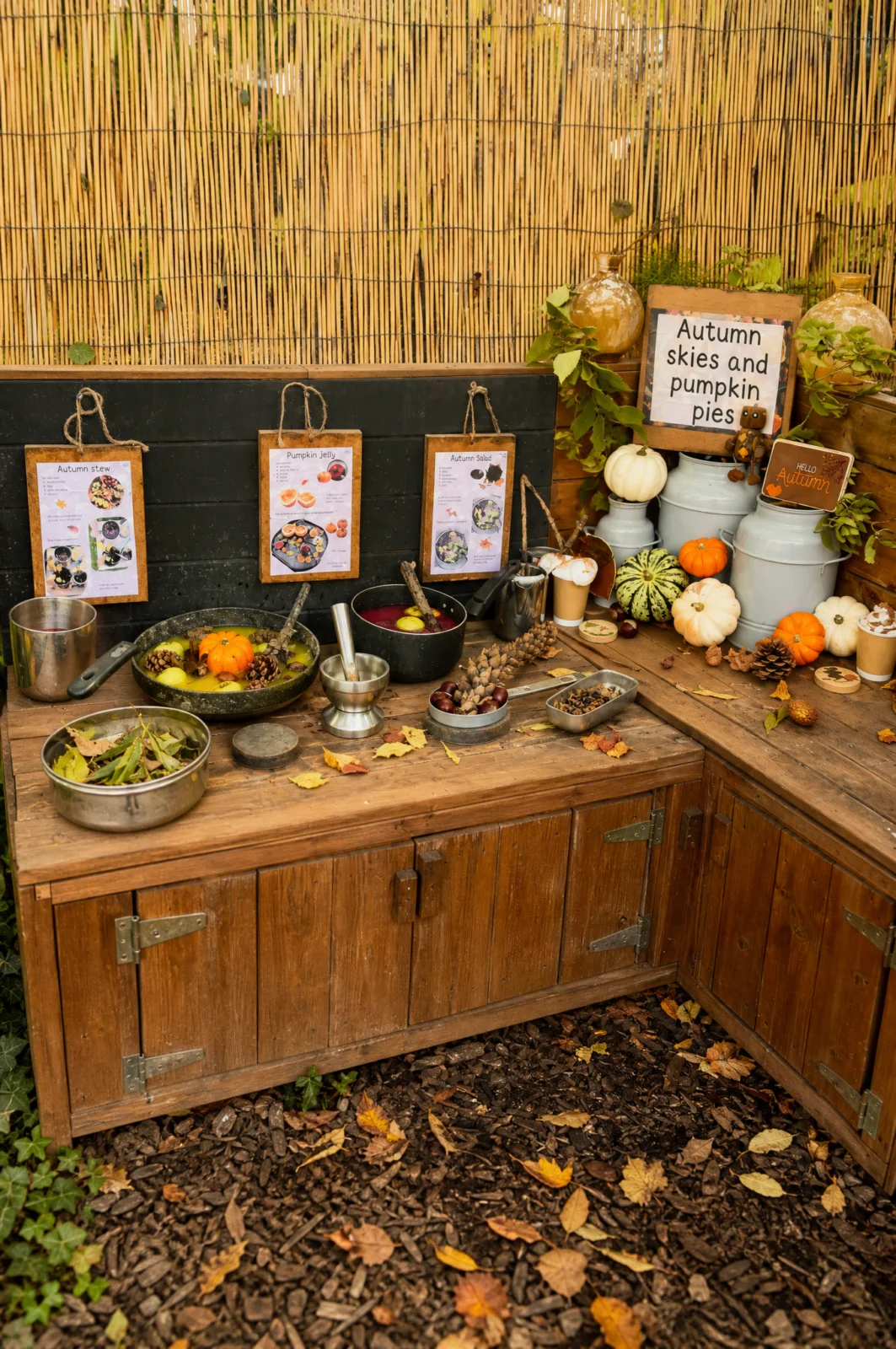 Rustic Outdoor Fall Mud Kitchen Bakery Station