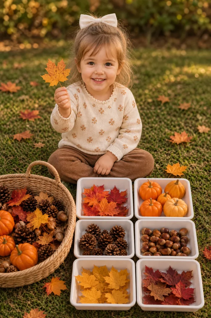 Outdoor Nature Autumn Leaf Sorting Activity Bin