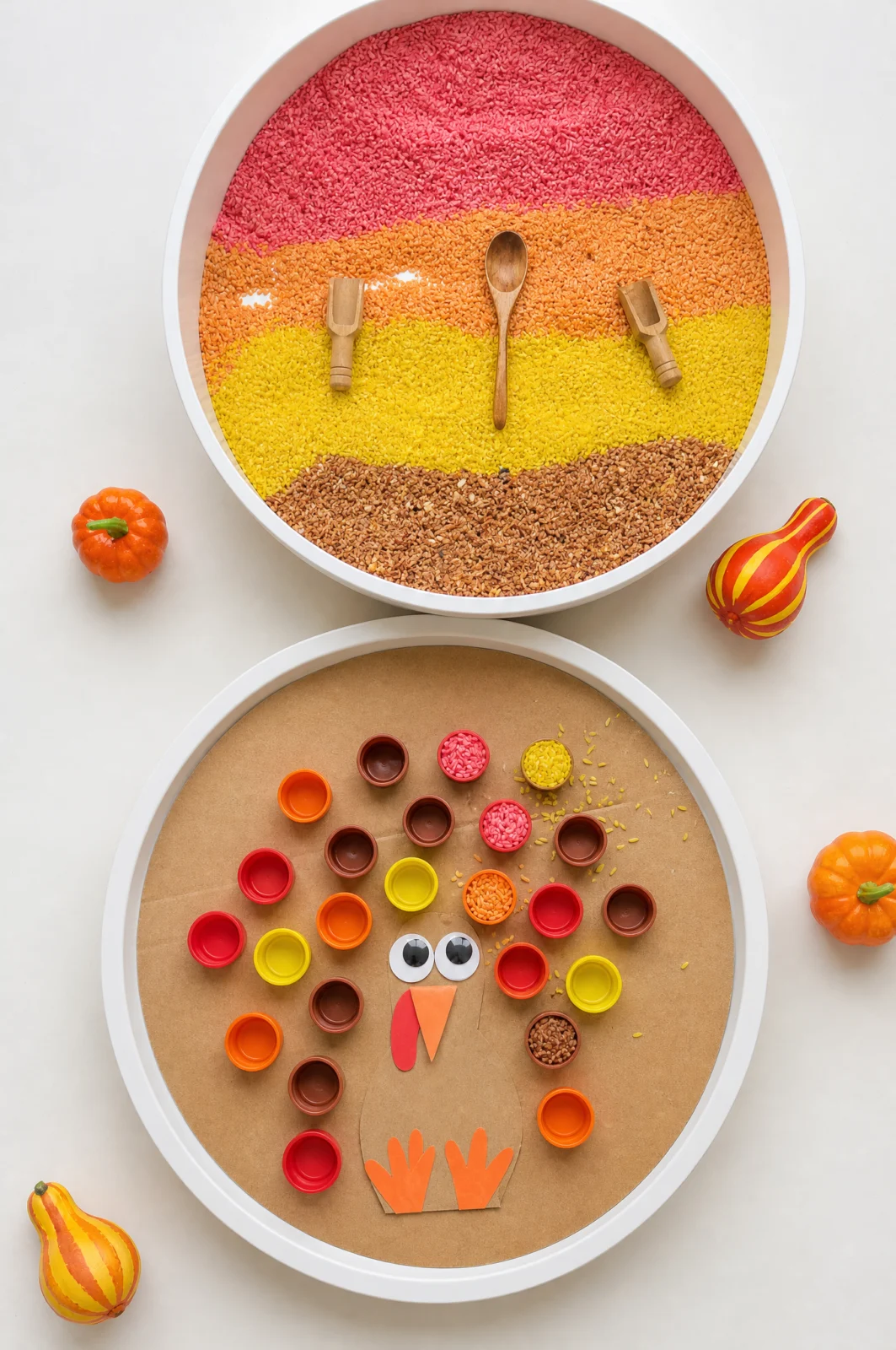 Turkey Rice & Bottle Cap Fine Motor Activity Bin