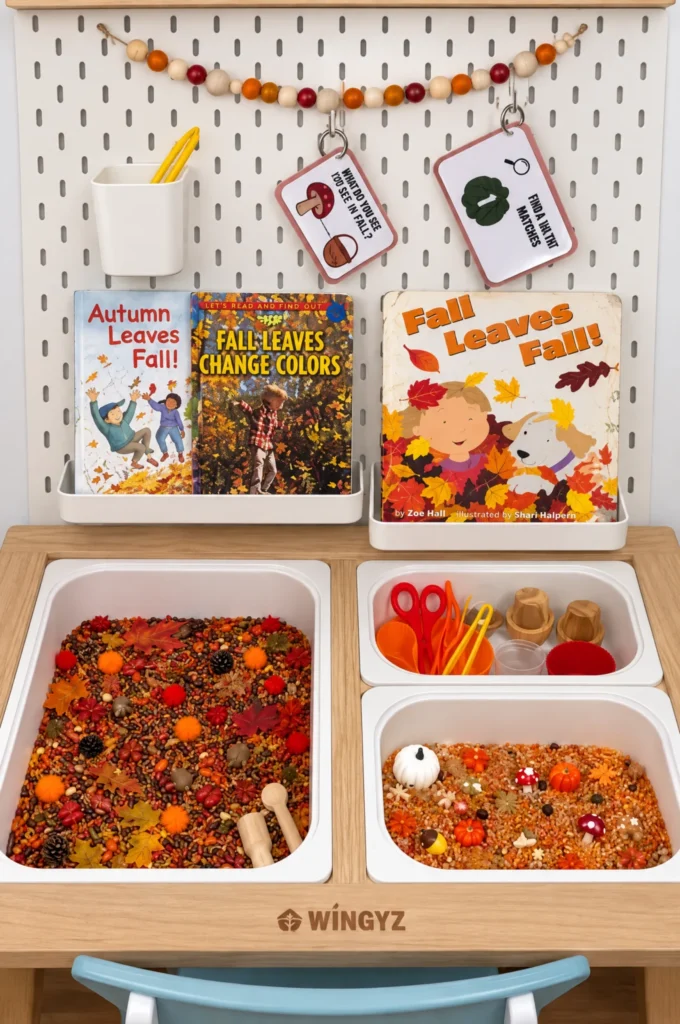 Autumn Leaves & Rice Fine Motor Sensory Bin Idea