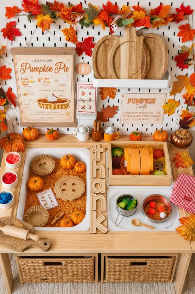 Pumpkin Pie Baking & Apple Picking Sensory Table Setup