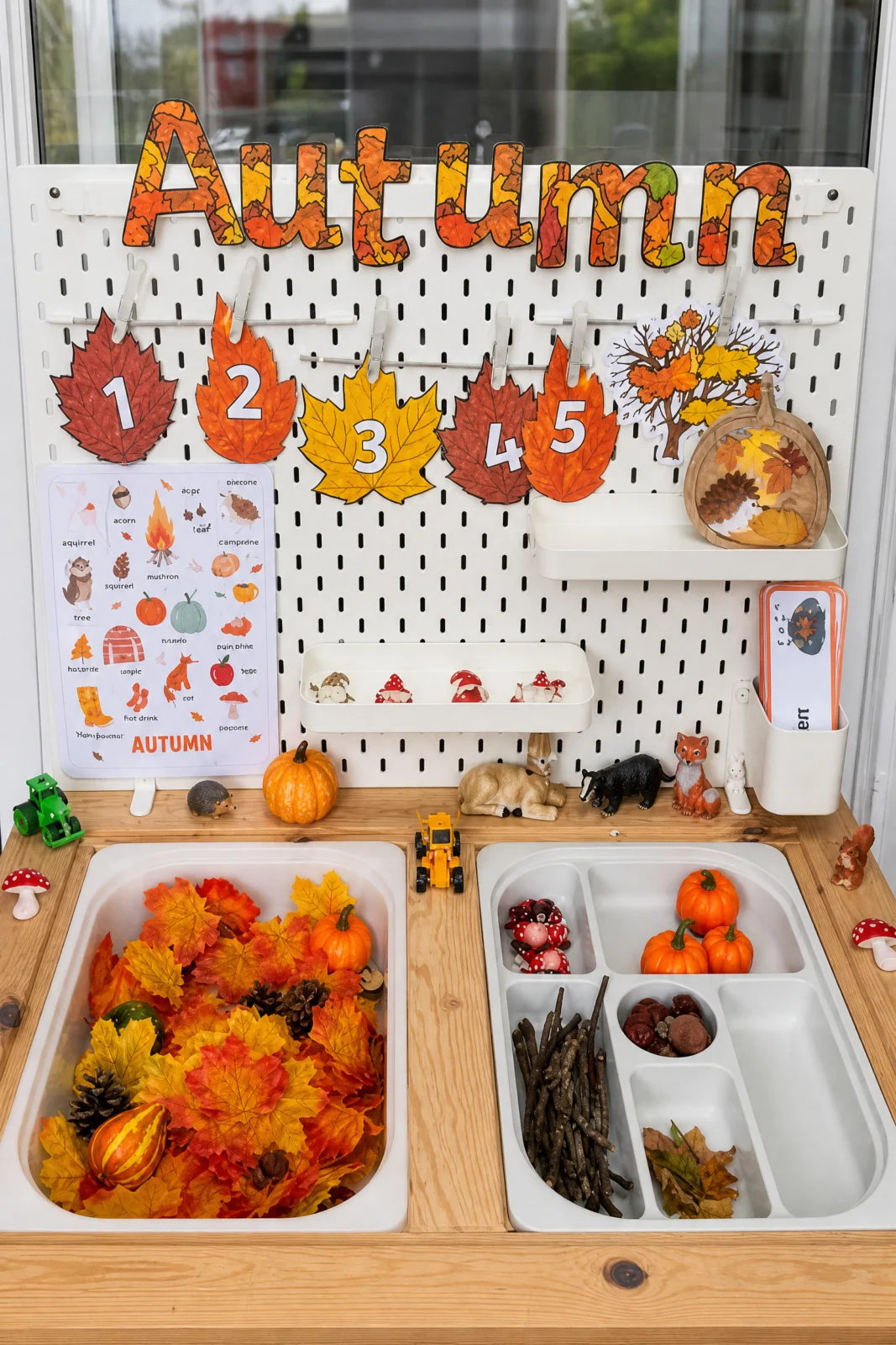 Autumn Leaf Counting & Woodland Animal Sensory Table